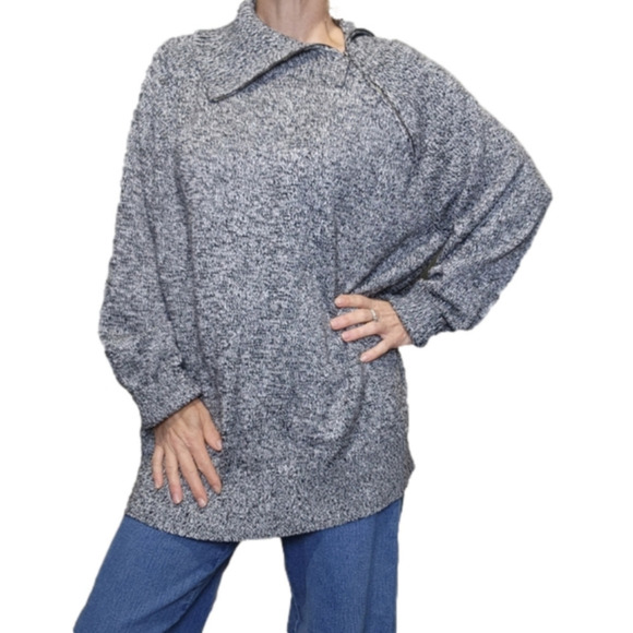 SIZE 1X Knit Sweater Turtleneck Cotton Black and white Long sleeves KAREN SCOTT - Picture 2 of 15